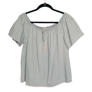 SPEED LIMIT MPH Off Shoulder Light Blue Chambray Denim Short Sleeve Top L NWT